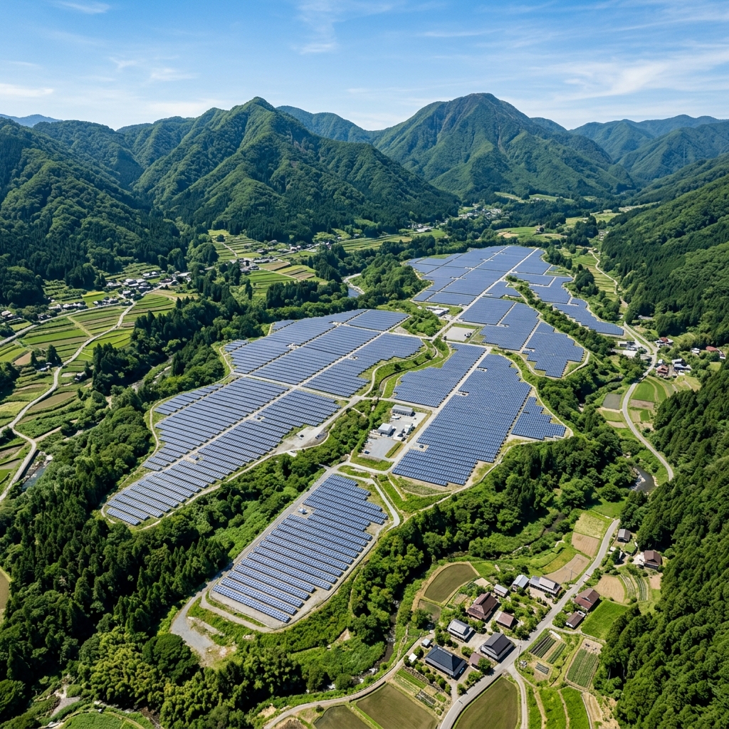 ドローンによる太陽光発電所の上空空撮イメージ